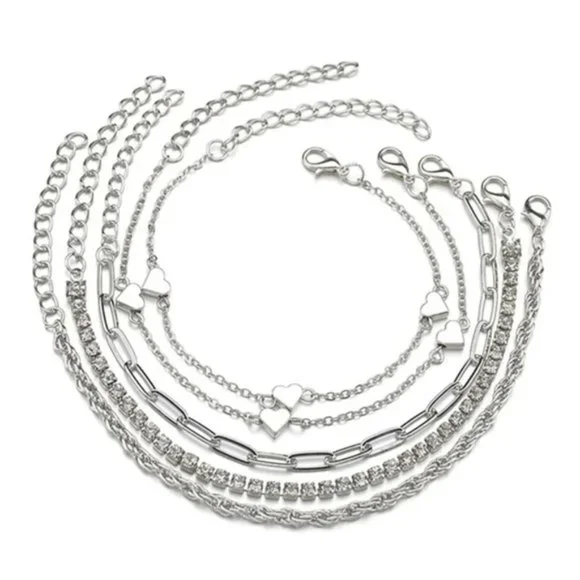 5pcs Rhinestone & Heart Decor Bracelet For Women Fashion Jewelry Gift We… - Picture 4 of 5